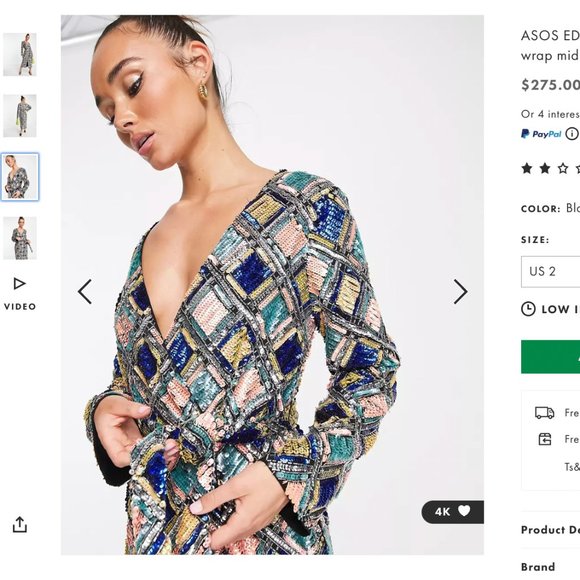 ASOS EDITION diamond belted wrap midi dress in sequin - Picture 3 of 4